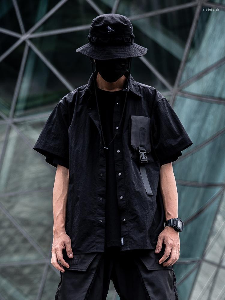

Men's Casual Shirts Short-sleeved Shirt Thin Summer Wild Loose Tooling Stitchin Male Tide Brand Black National Pure Color WaterproofMen's El