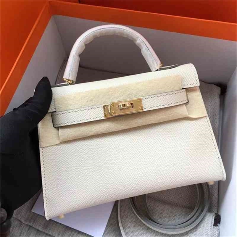 

Luxurys Designer Herme Women Handbags Same Genuine Star Leather Palm Print Women's Handbag Mini Kelys Second Generation Single Shoulder Messenger Bag, White