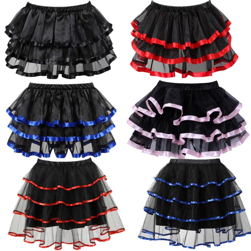 

Skirts Ruffles Layered Petticoat Adult White Ribbon Trim Black Organza Sexy Punk Tutu Skirt Showgirl Dance Women Pettiskirts