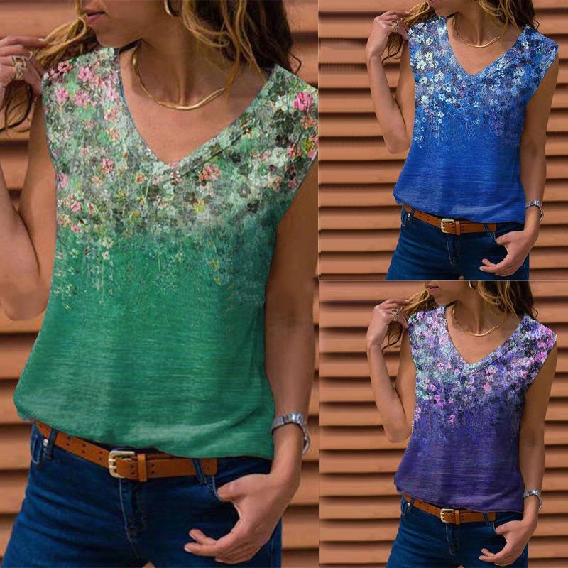 

Women's Tanks & Camis Fashion Women Sexy V-neck Floral Printed Sleeveless Tank Top Vintage Ladies Summer Loose Harajuku Slim Tops Plus SizeW, Bu