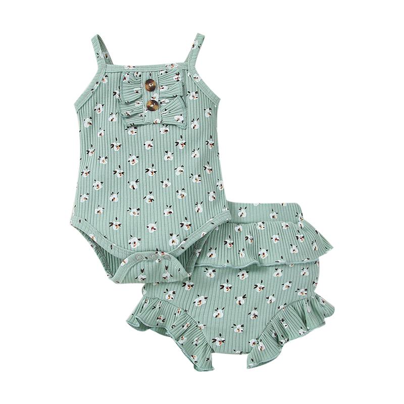 

Clothing Sets Summer Baby Girls Romper Outfit Infant Floral Printing Sleeveless Suspender Jumpsuit Lace Shorts ClothingClothing, As pic