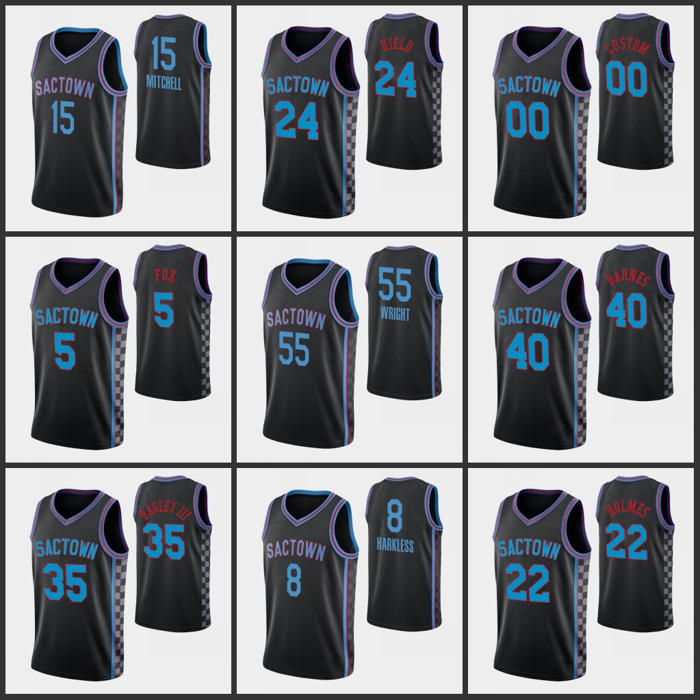 

Sacramento''Kings''De'Aaron Fox Buddy Hield Marvin Bagley III Richaun Holmes Harrison Barnes Custom Black City Swingman Jersey
