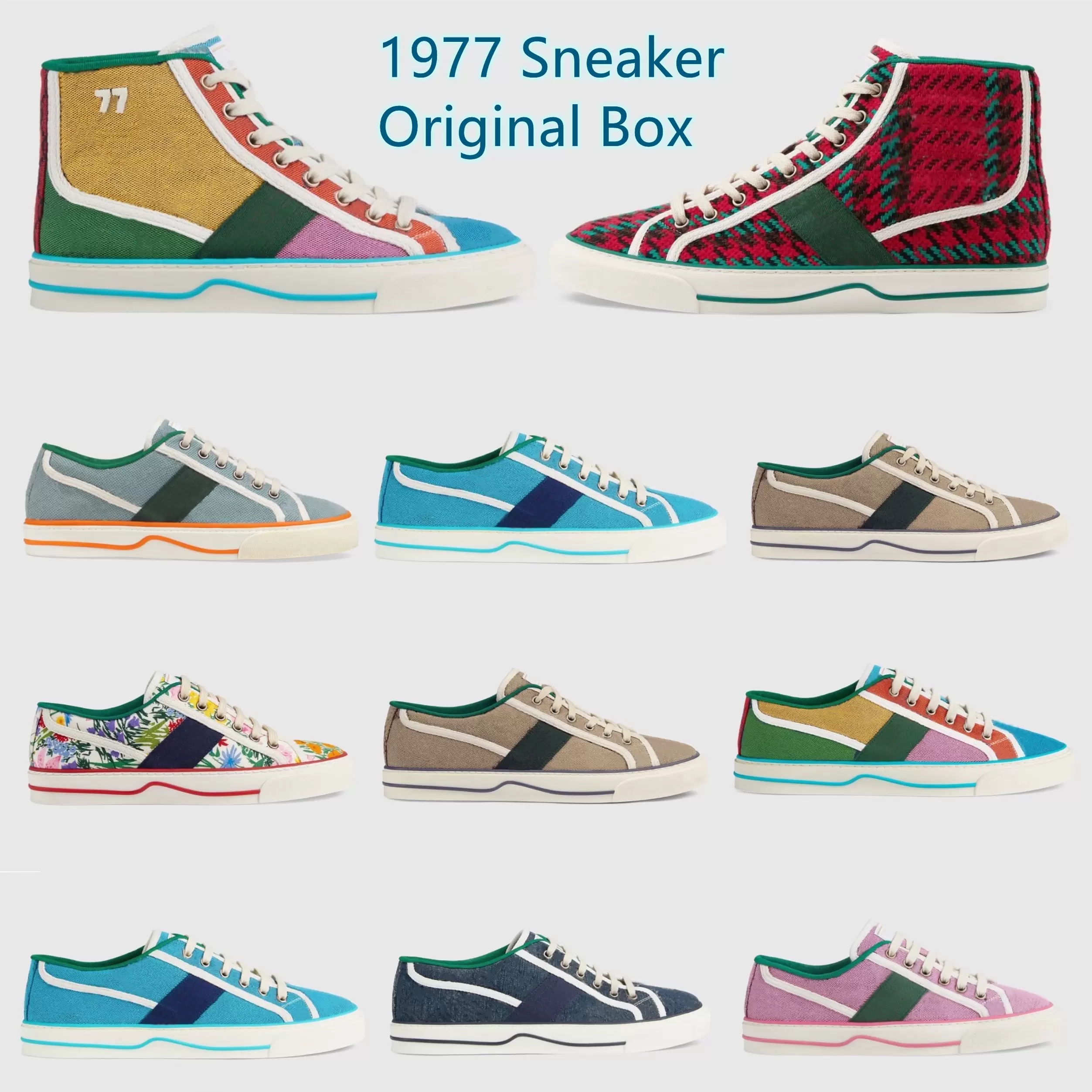 

Tennis 1977 Canvas shoes Luxurys Designers Sneakers Womens men casual Italy Green And Red Web Stripe Rubber Stretch Low Lace Up Mens sports Sneaker running Trainers, Fill postage