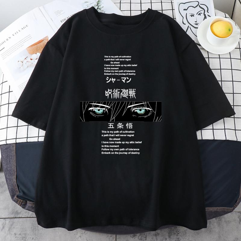 

Men' T-Shirts Jujutsu Kaisen Gojo Satoru Anime Print Men T Shirts Summer Clothes Loose Breathable Personality Street Cotton ShirtMen, Black