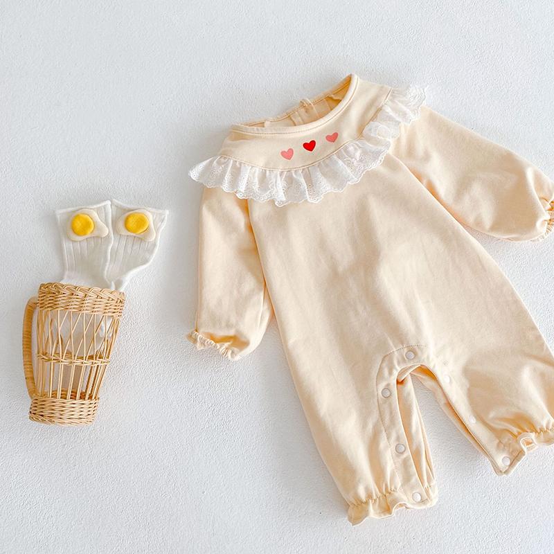 

Rompers Printing Sweet Love Infant Baby Girl Princess Romper Toddler Long Sleeves Jumpsuits Lace Clothes BodysuitRompers, 22124 pink