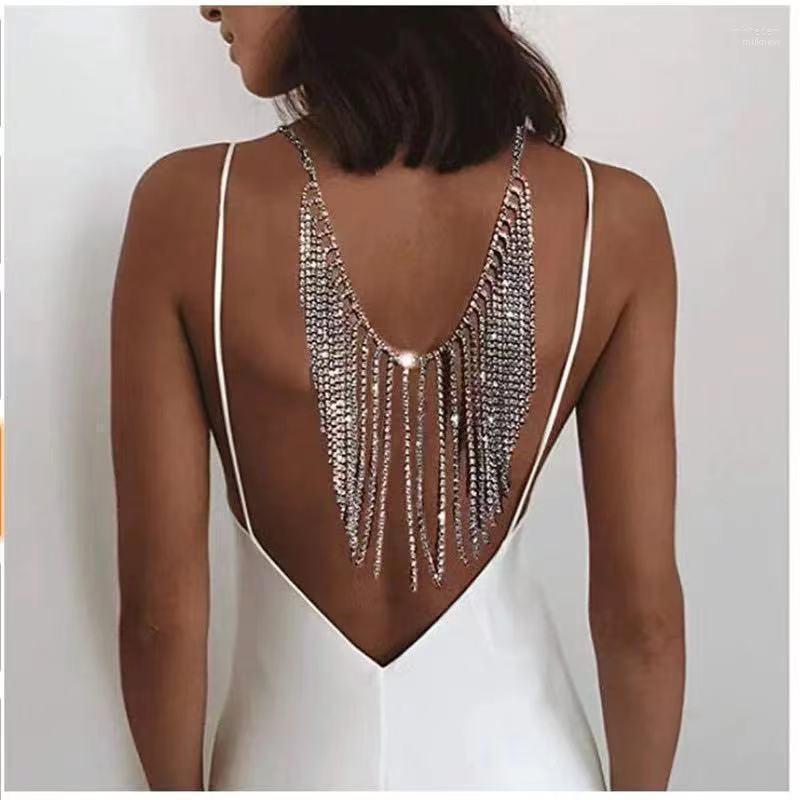 

Chains Fashion Women's Sexy Long Tassel Rhinestone Necklace Back Chain Jewelry Crystal Wedding Party Backless Dress Accessories