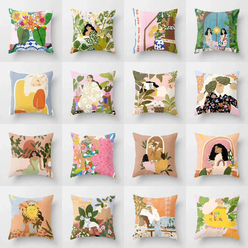 

Cushion/Decorative Pillow Cartoon Oil Painting Ins Wind Case Red Girl Heart Sofa Bedside Cushion Cover Birthday Gift Boho Home Decor, 16