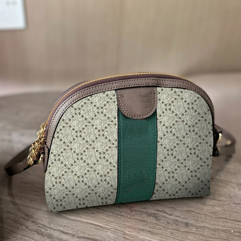 New Shell Bag Women Crossbody Clutch Bags Old Flower Handbags Shoulder Bag Purse High Quality Canvas Genuine Leather Red Green Stripe Double Lett