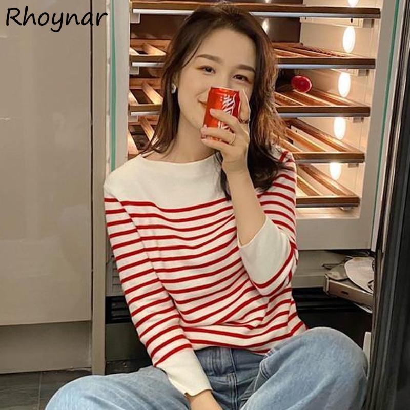

Women's Sweaters Pullovers Women Spring Autumn Striped Fashion Elegant Comfortable 3 Colors Office Lady Leisure Sweater All-match Ulzzang Sl, White;black