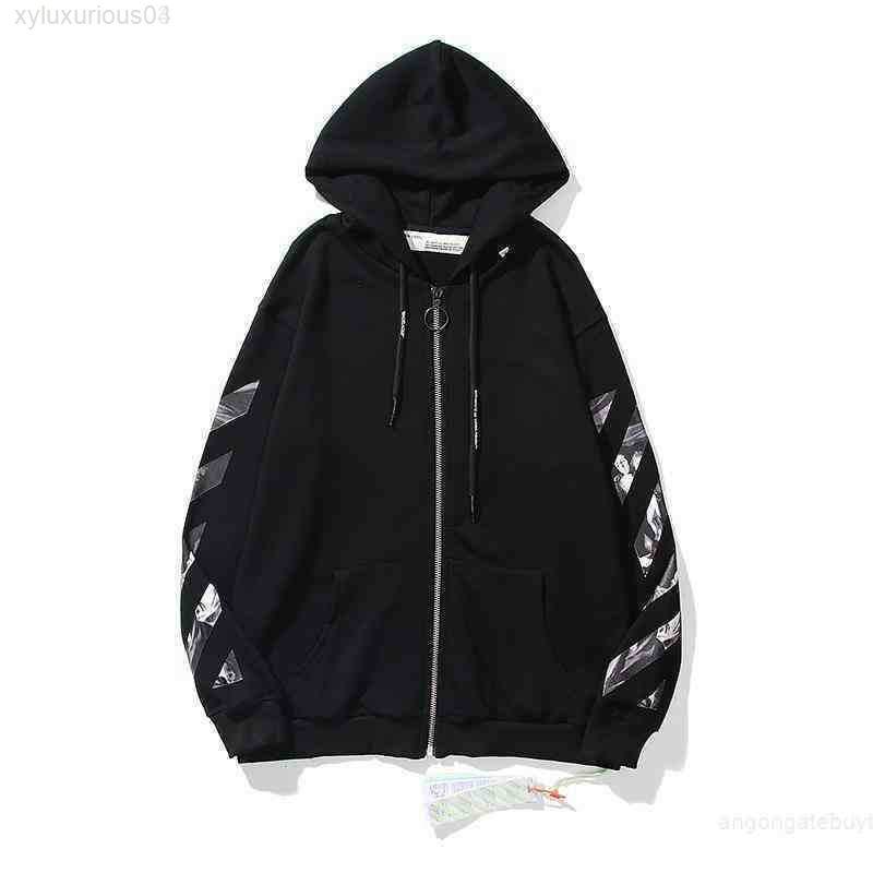 

2022 Off Red Autumn and Winter Printed Zipper Cardigan Sweater Ow Terry Thin Male Female Couple Hoodie Coat White Eddn