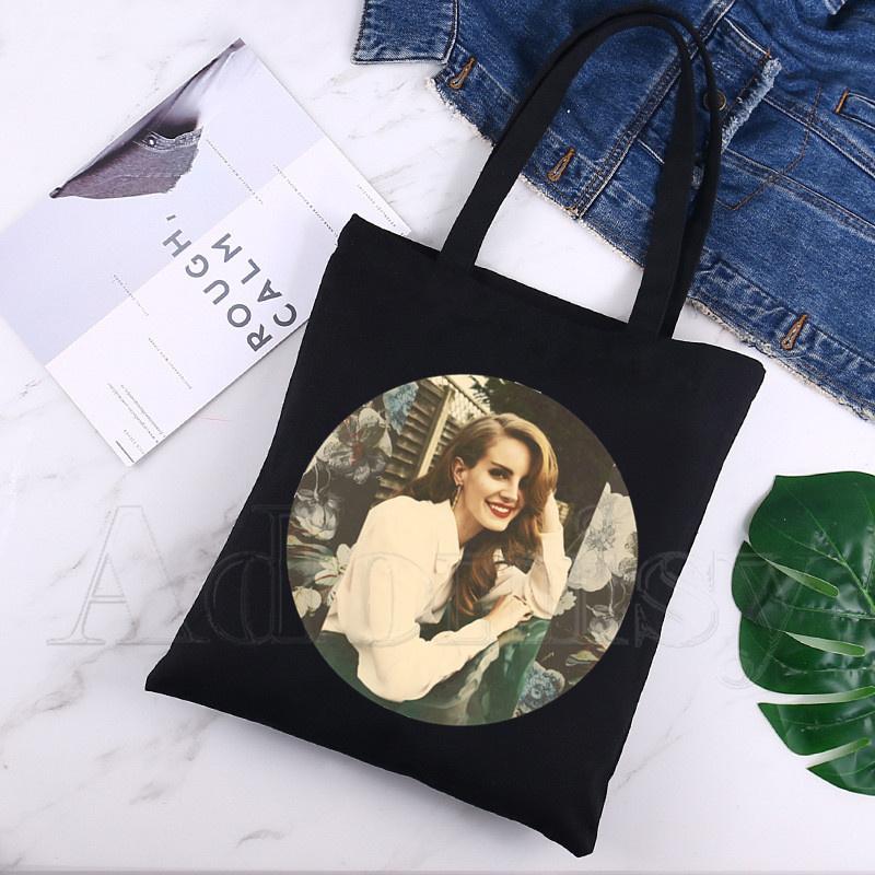 

Shopping Bags Lana Del Rey Women Foldable Canvas Shoulder Bag Tote Eco Casual HandBag Daily Use Black