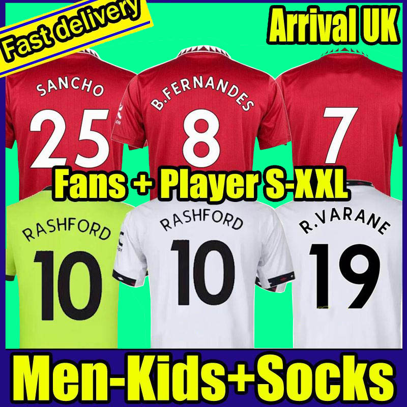 

22 23 soccer jerseys SANCHO fans player uniform CAVANI BRUNO FERNANDES RASHFORD SHAW 2022 2023 football shirt VARANE FRED GREENWOOD ELANGA Men Kids kit, 21/21away