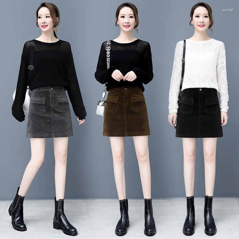 

Skirts 2022 Fashion Style WomenCorduroy Skirt Autumn Winter A-Line Plus Size Elastic Sexy Short Warm Knitted Slim, Black
