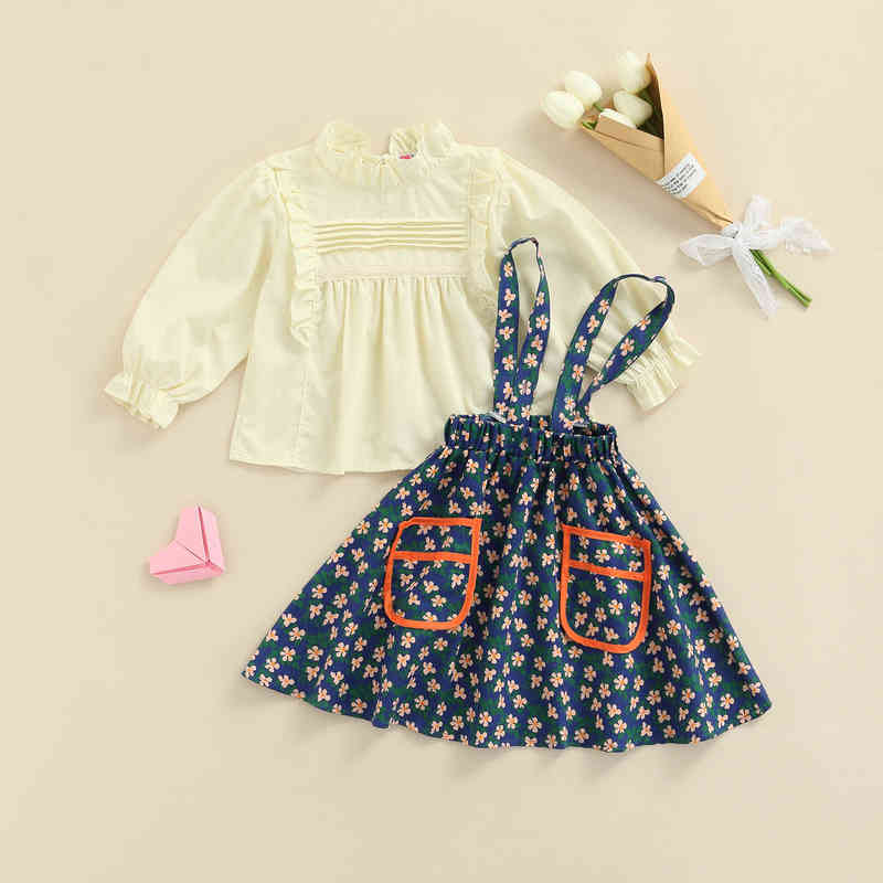 

Citgeett Spring Kids Baby Girl Clothes With Long Sleeves Ruffles Shirt Tops And Flower Print Jarretl Skirt Autumn Outfit Set J220712, Red