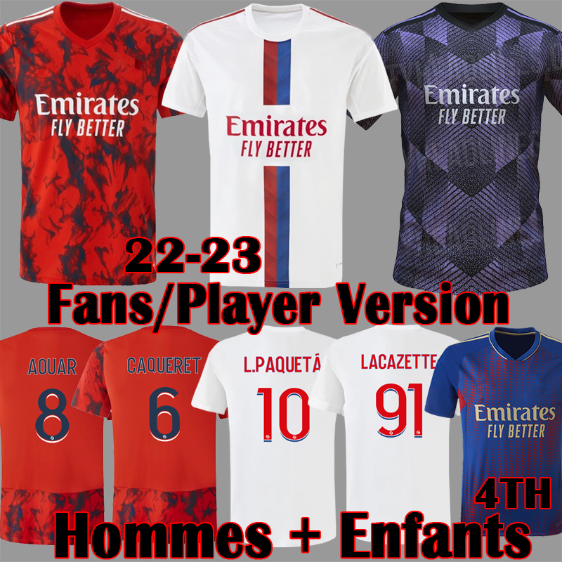 

2022 2023 Lyonnais 4th Soccer Jerseys NDOMBELE PAQUETA CAQUERET Football Shirt 22 23 Red OL AOUAR lyon maillot de foot Men Kids Kit fourth uniform 999, Player version league home