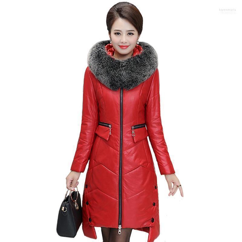 

Women's Down & Parkas Real Fur Collar 90% White Duck Jacket Winter Women Leather Hooded Plus Size 7XL Warm Long Coat Women1 Kare22, Black