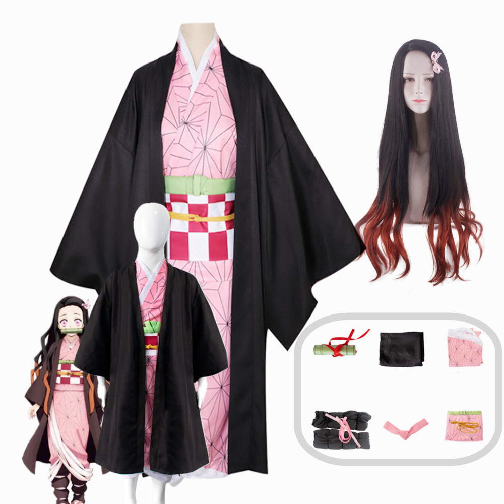 Adult Kids Anime Demon Slayer Kimetsu no Yaiba Kamado Nezuko Kimono Cosplay Costume Clothes-image-778755097