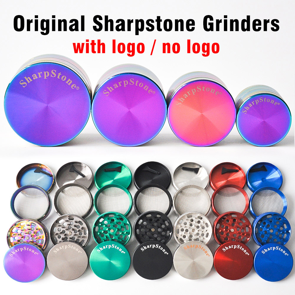 

smoke accessroy 40mm 50mm 55mm 63mm 4 parts SharpStone Tobacco Grinders herb grinder cnc teeth filter net dry herb vaporizer pen 7 colors