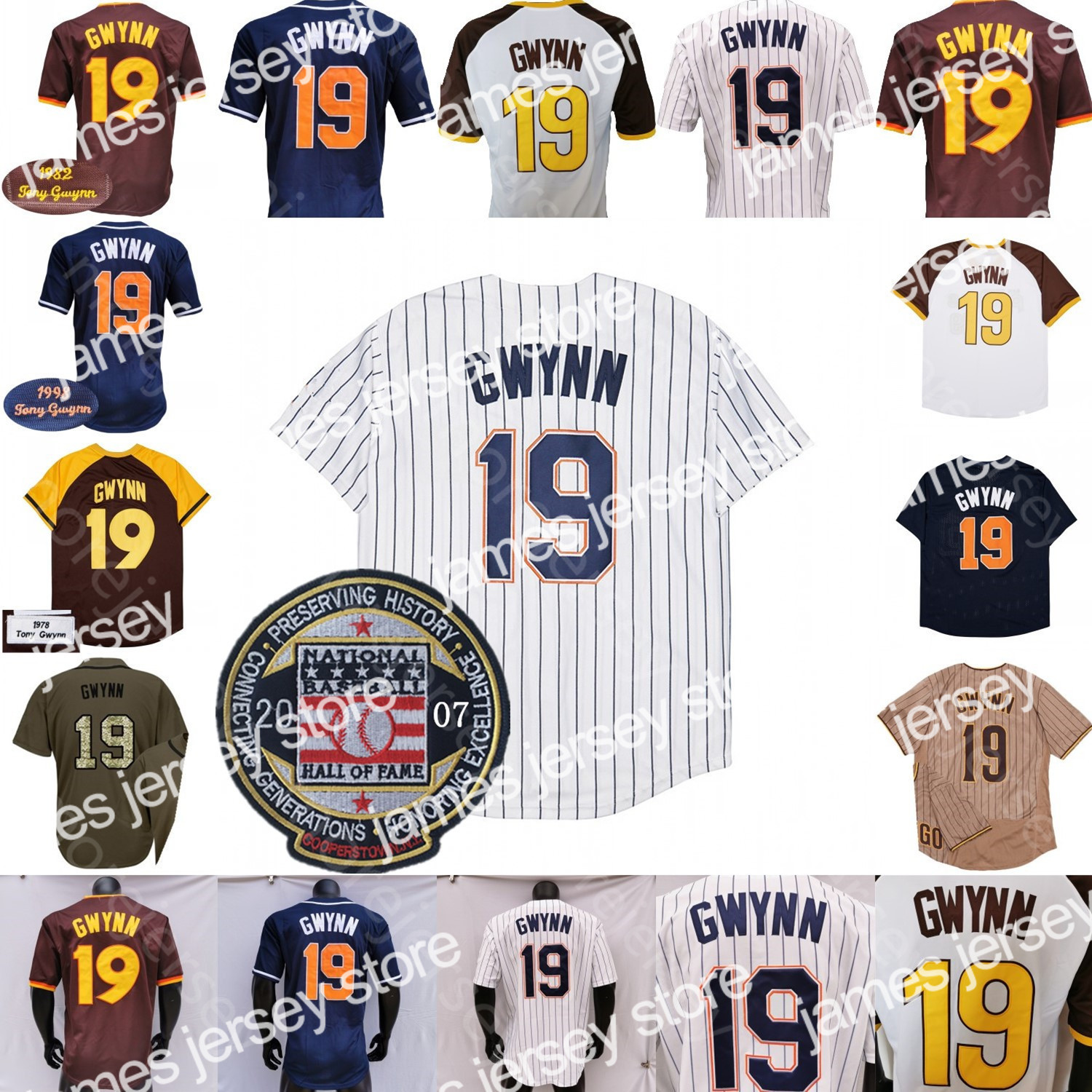 

New Tony Gwynn Jersey Vintage 2007 Hall of Fame Patch 1978 1982 Navy White Coffee Button Pinstripe Mesh BP Player Pullover Adult, 1978 pullover white