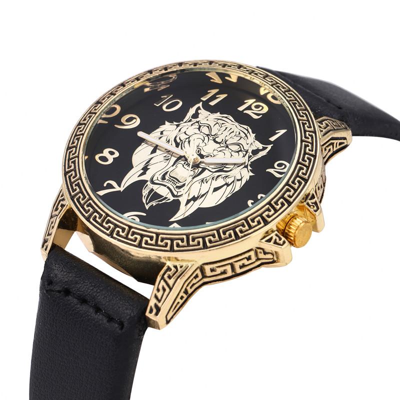 

Wristwatches Gold Skull Lion Tiger Sport Watches Men Quartz Reloj Climbing Wrist Watch Leather Strap Clock Male WatchesWristwatches, Tiger-leather