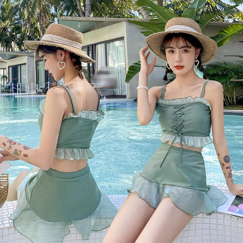 

Women' Swimwear 2022 Korean Sexy Bikini Set Women Swimsuit Push Up Bathing Suit Swim Wear Beach Swimming Skirt, Green