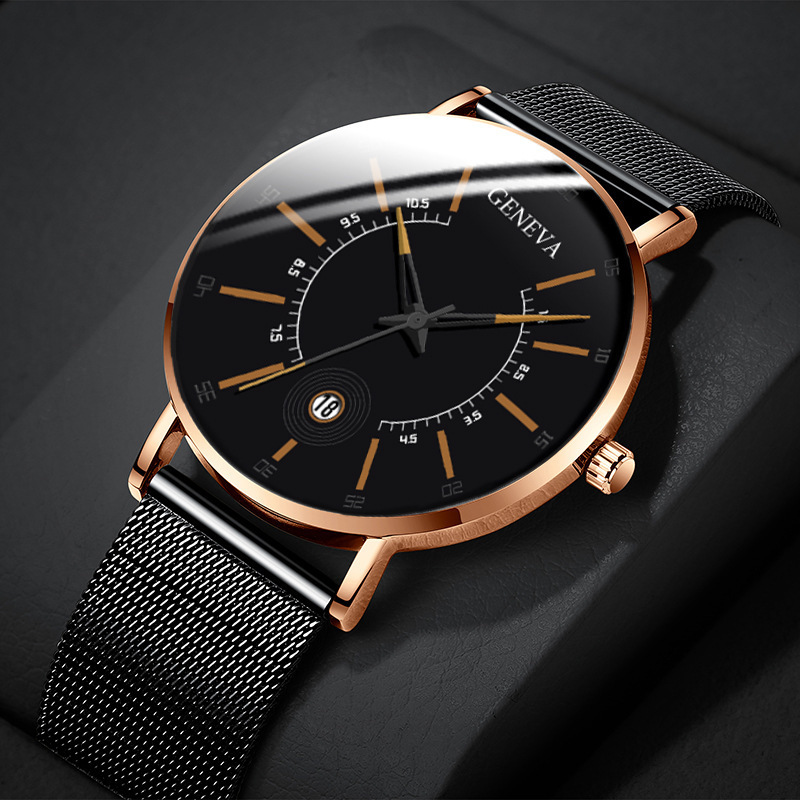 

Luxury Fashion Business Calendar Watches for Men Geneva Casual Stainless Steel Mesh Belt Quartz Wristwatches Relogio Masculino