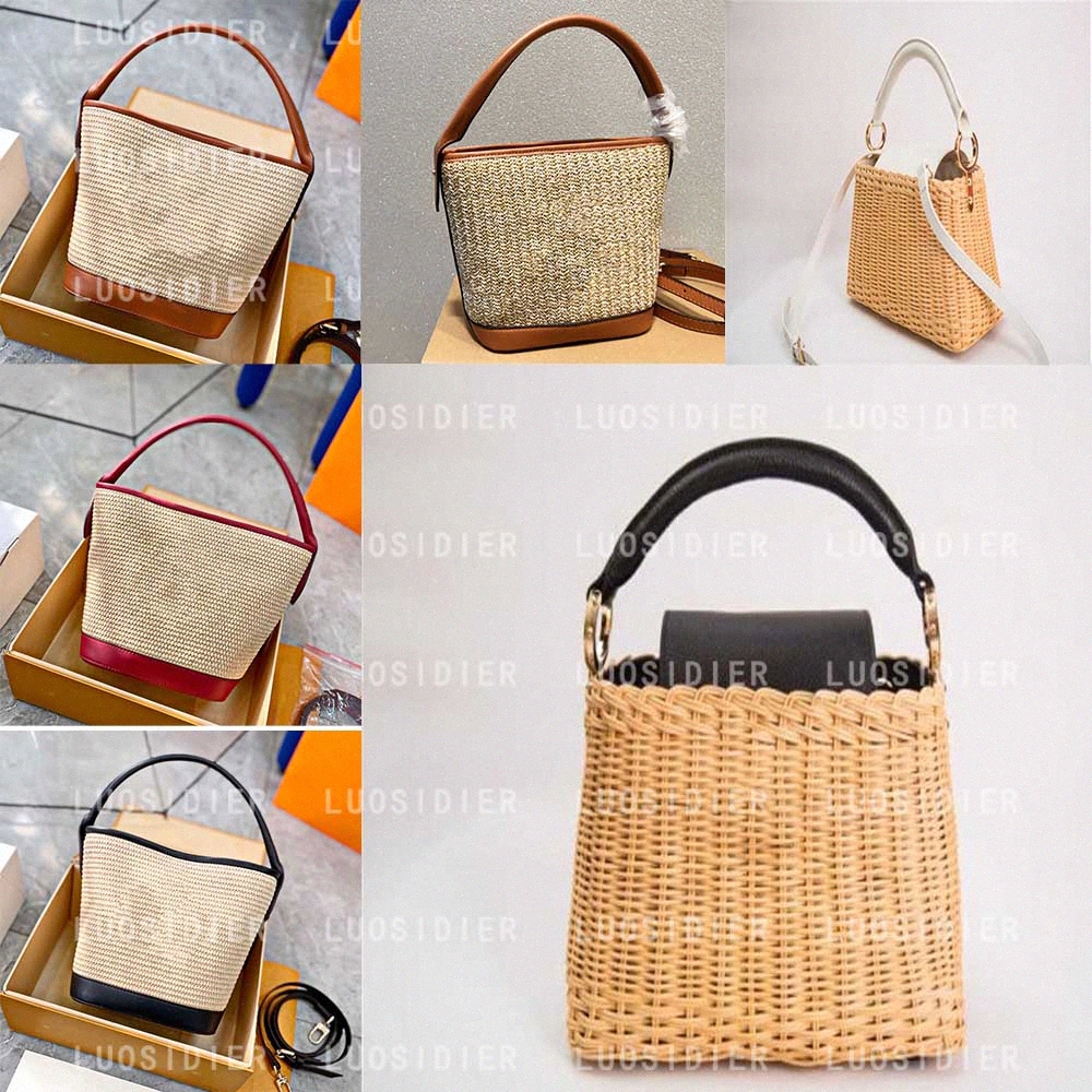 

2022 Wicker Straw Bag Bucket Bag Vacation Beach Travel Picnic Basket Woven t4Um# Louise Vutton, Customize