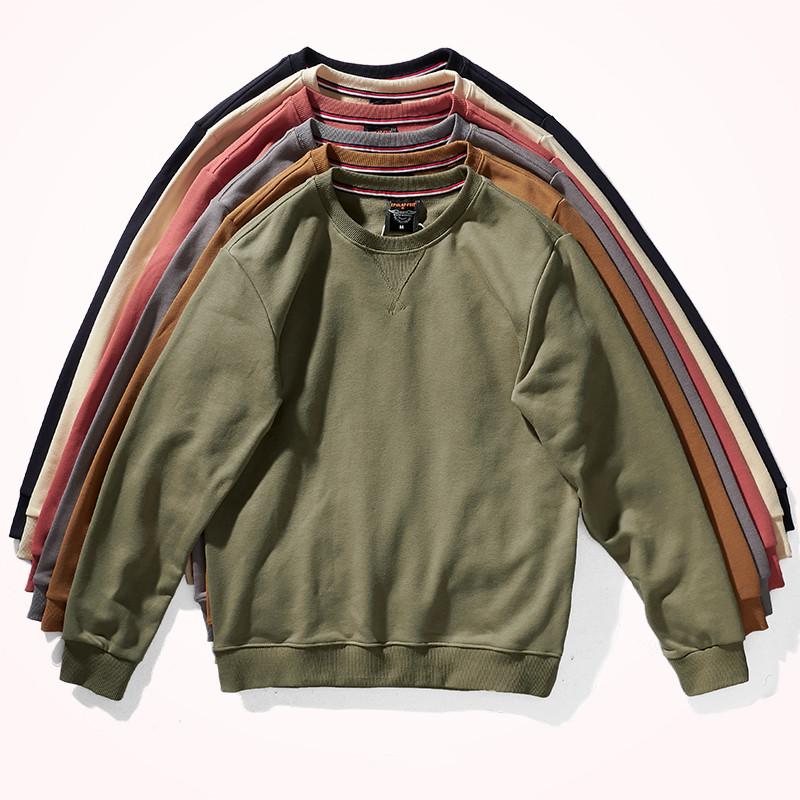 

Men's Hoodies & Sweatshirts American Retro Heavyweight Terry Men's Pure Cotton Washed Old Round Neck Pullover Knitted Long-sleeved Casua, Beige