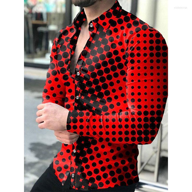 

Men' Dress Shirts Fashion Luxury Social Men Turn-down Buttoned Collar Shirt Casual Dots Print Long Sleeve Tops Streetwear Men' Clothin, Cx140
