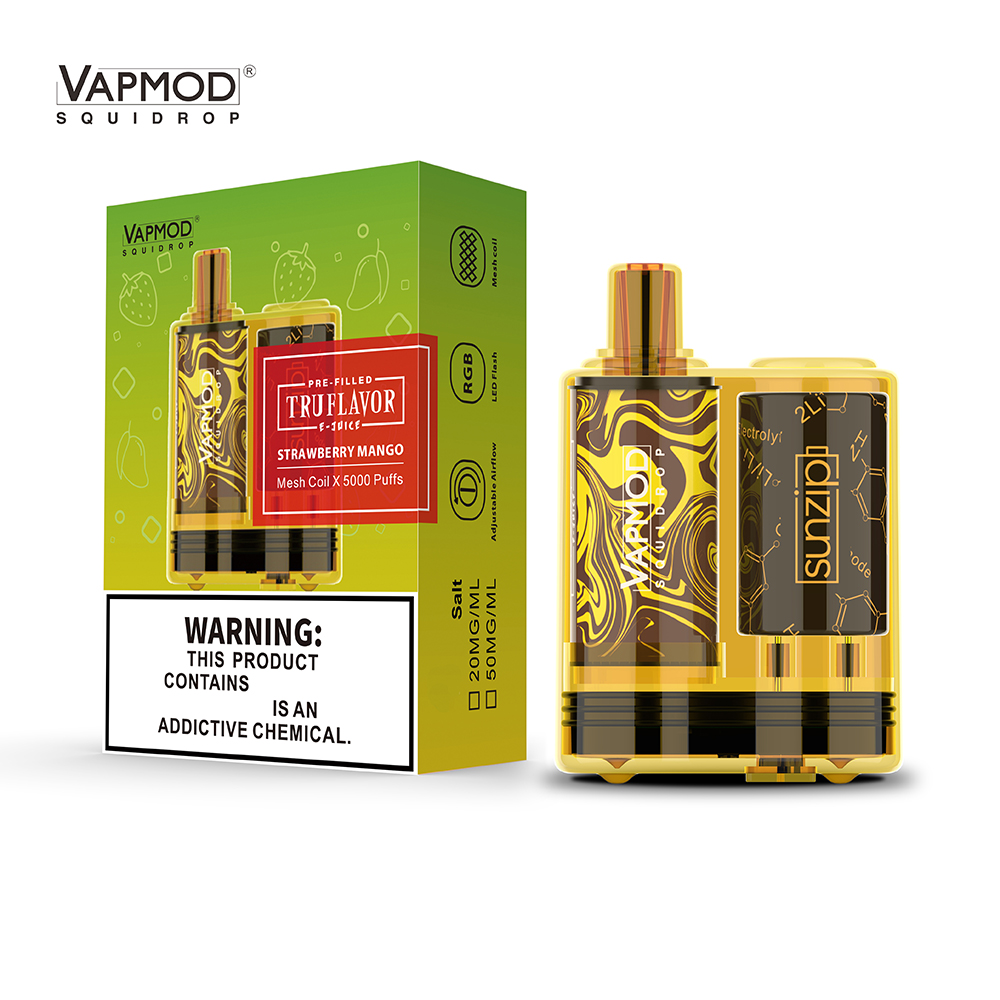 

Authentic Disposable Vape VAPMOD SQUIDROP 5000 Puffs MESH Coil Electronic Cigarettes 20mg 50mg 2% 5% Pods Ajustable Airflow LED Flash 18 Flavors New QD55