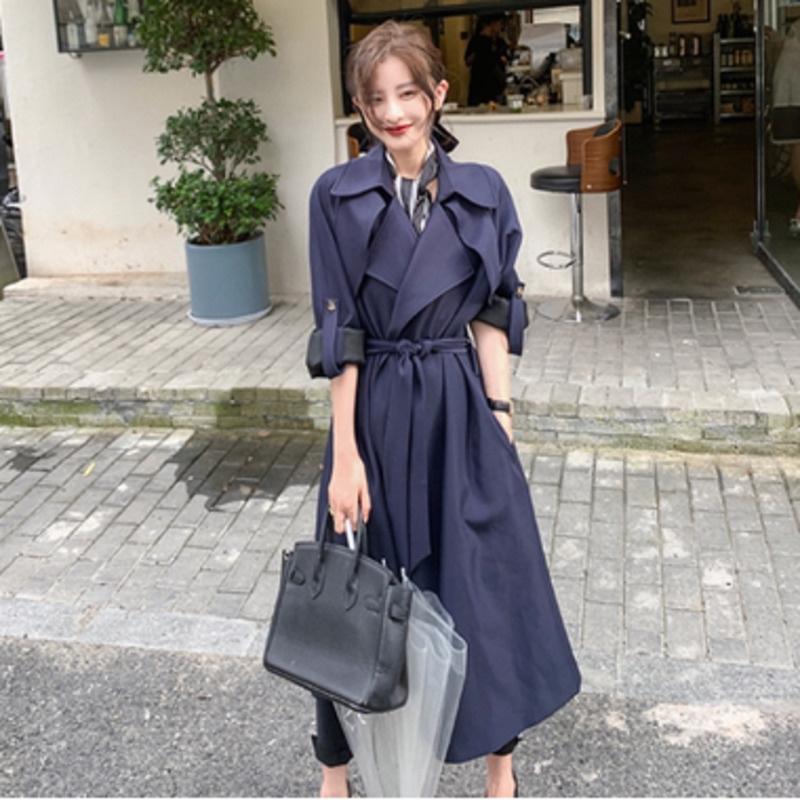 Vestes pour femmes Trench Coat Robes Mode Femmes Vintage Lâche Mince À Manches Longues Laçage Maxi Robe Casaco Feminino Chaquetas Vestidos Robe F
