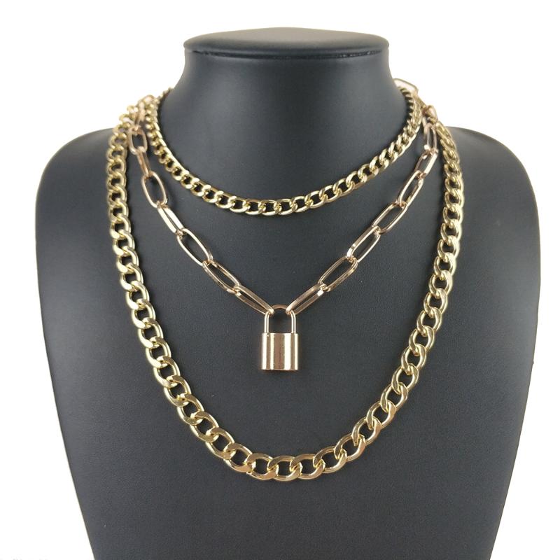 

Chokers 2022 Punk Multi Layer Lock Pendant Choker Necklace Chain Collar Necklaces Festival Jewelry