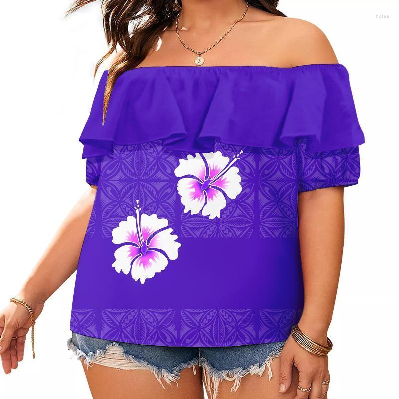 

Women's T-Shirt Wholesale Summer Print Shirts Polynesian Tribal 3D Lotus Leaf One Shoulder Tops Short Sleeve Plus Size Blouses For LadiesWom, Rr2205051a