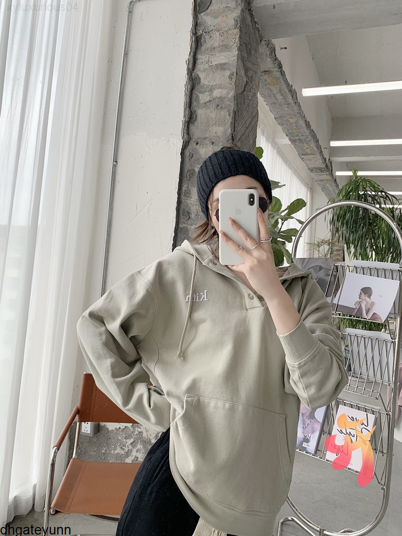 

Kith Hoodie Autumn Placket Button Letter Hooded Sweater Oversize Men's Women's Embroidered Couples Sweatshirtjckq, Miusi-pink