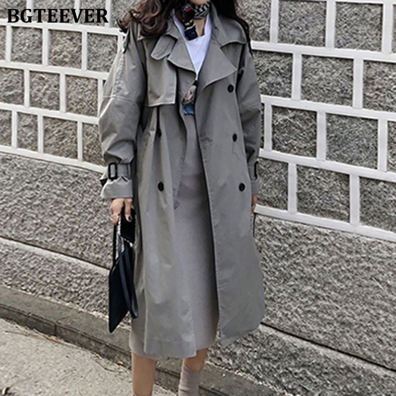 

Vintage Oversized Double Breasted Trench Coats Women Sashes Long Loose Female Windbreaker Overcoats 2022 Autumn Winter, Gray