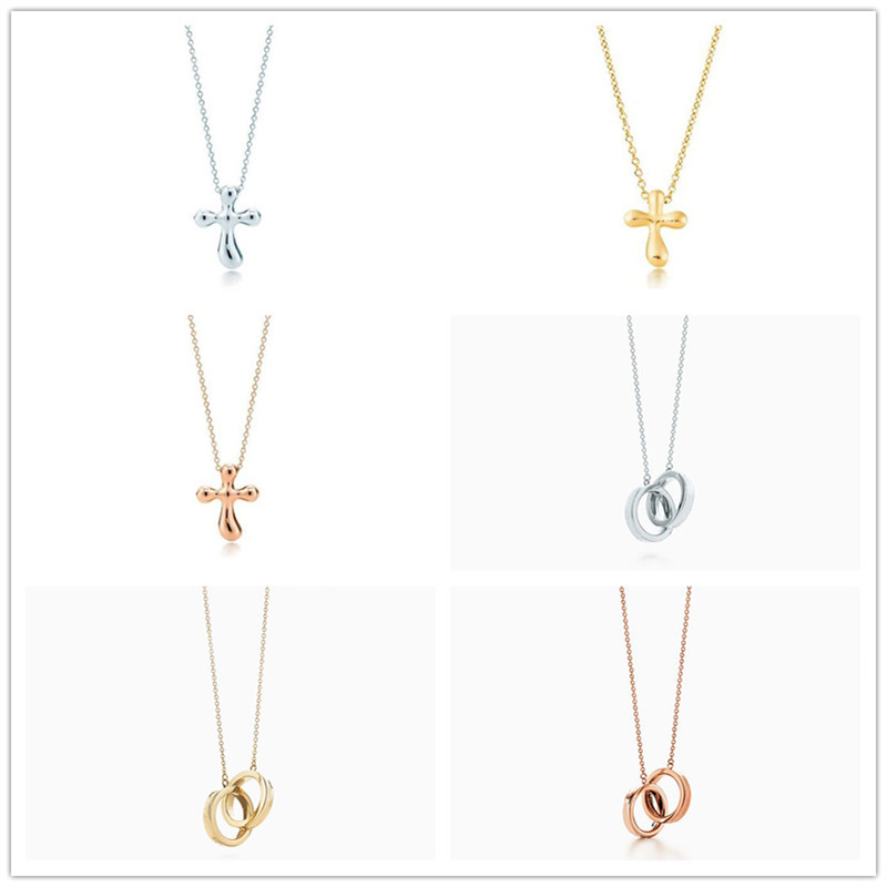 

Design 925 Sterling Silver Luxury Necklace Ladies New Cross Double Ring Pendant Fashion Temperament Accessories Jewelry Ladies Men Festival Birthday Gifts