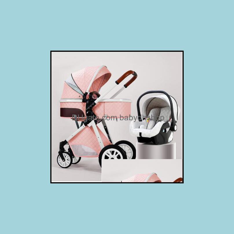 

Strollers Baby Kids Maternity Luxurious Baby Stroller 3 In 1 Portable Travel Carriage Fold Pram High Landscape Aluminum Frame Born Infant