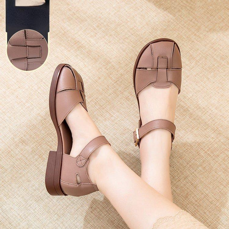 

Sandals Female Gladiator Round Toe Square Heel Low Hollow Fashion Retro Casual ShoesWomen Spring And SummerSandals, Beige