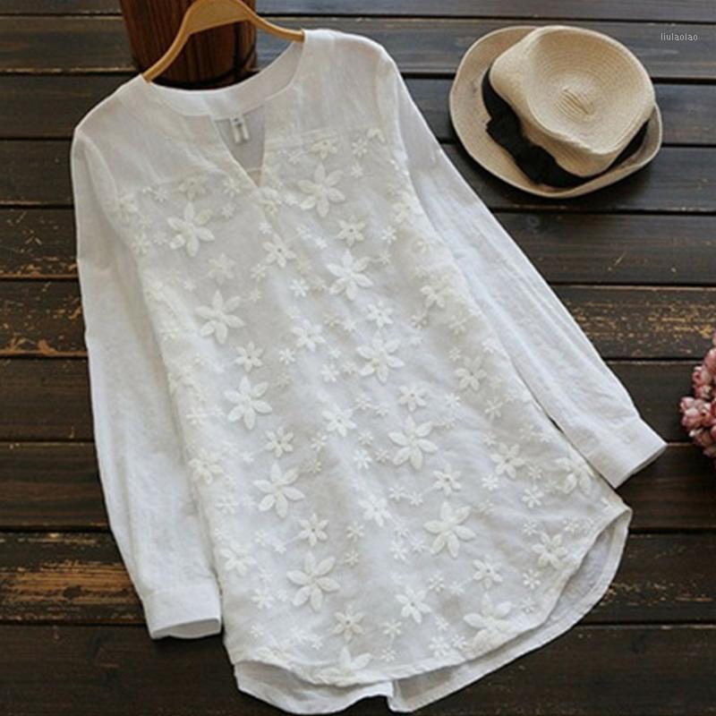 

Spring Women V Neck Embroidery Blouse Autumn Tunic Blusas Elegant Lace Patchwork Long Sleeve Shirt Loose Top Chemise Women' Blouses, Blue