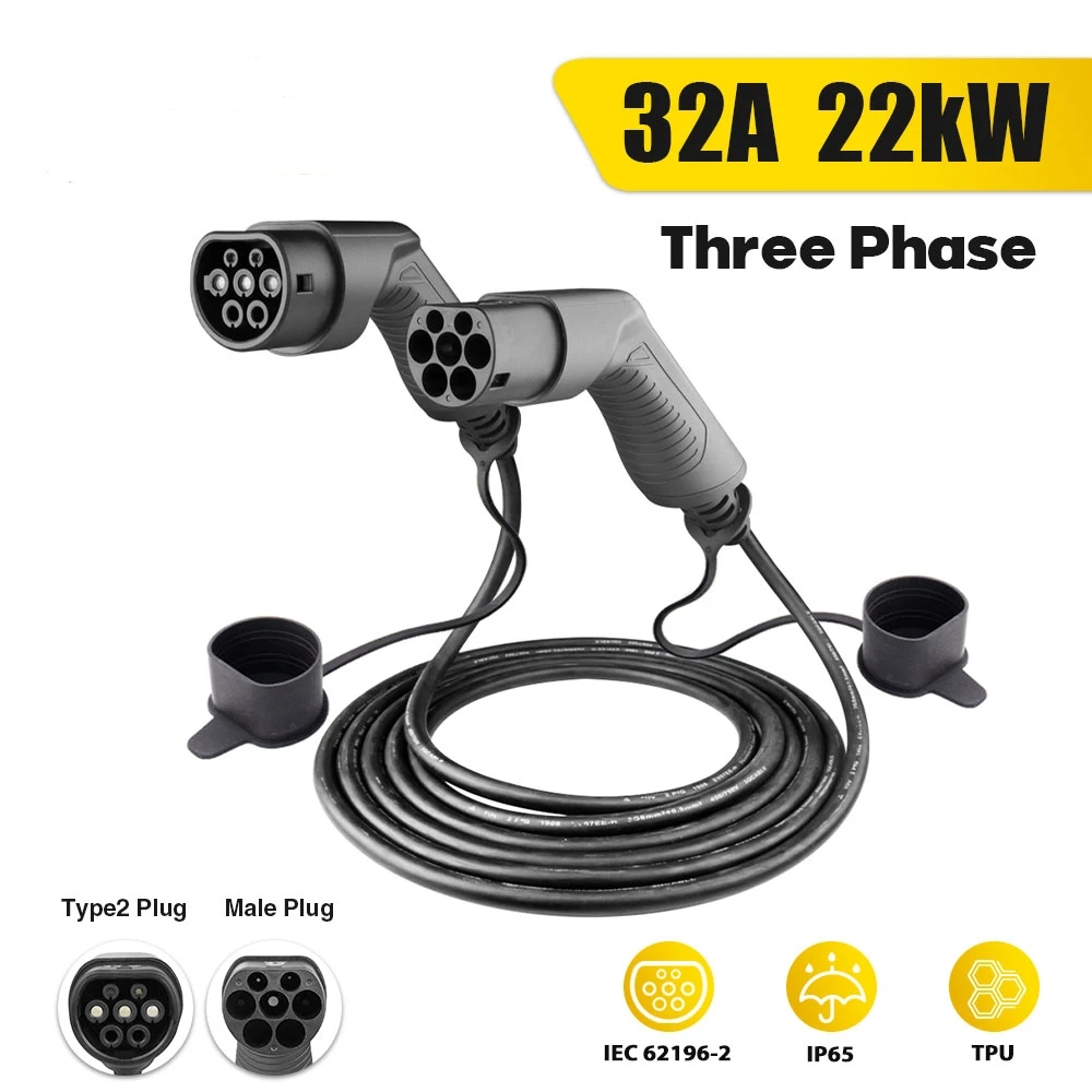 

EV Charging Cable 32A 22KW Three Phase Electric Vehicle Cord for Car Charger Station Type 2 Female to Male Plug IEC 62196