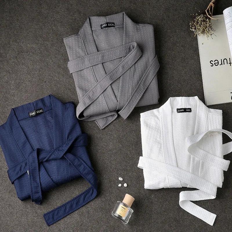 

Women's Sleepwear Lovers Summer Cotton Waffle Robes Women / Men Plus Large Size Absorbent Quick-dry Bathrobe Male /Female Peignoir Dressing, White men