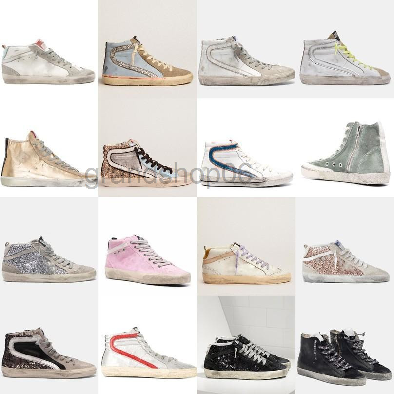 2022 Chaussures de cr←ateurs Sandale Luxury Mid Slide Star High-Top Golden Sneakers Femme Chaussures d←contract←es Italie Brand Trainers Golden /