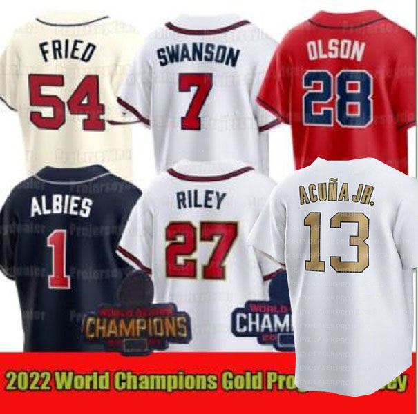 

Atlanta Austin Riley 2022 Braves Jersey Max Fried Dansby Swanson Ronald Acuna Jr. Ozzie Albies Matt Olson Eddie Rosario Marcell Ozuna William Contreras, Navy flex base mens s-3xl
