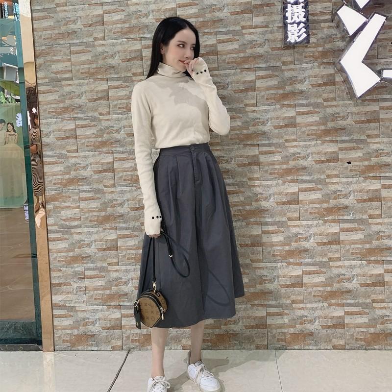 

Skirts 2022 Summer Arrival High Waist Thin Simple Solid Color Temperament All-match Casual Women A-line Long Skirt, Beige
