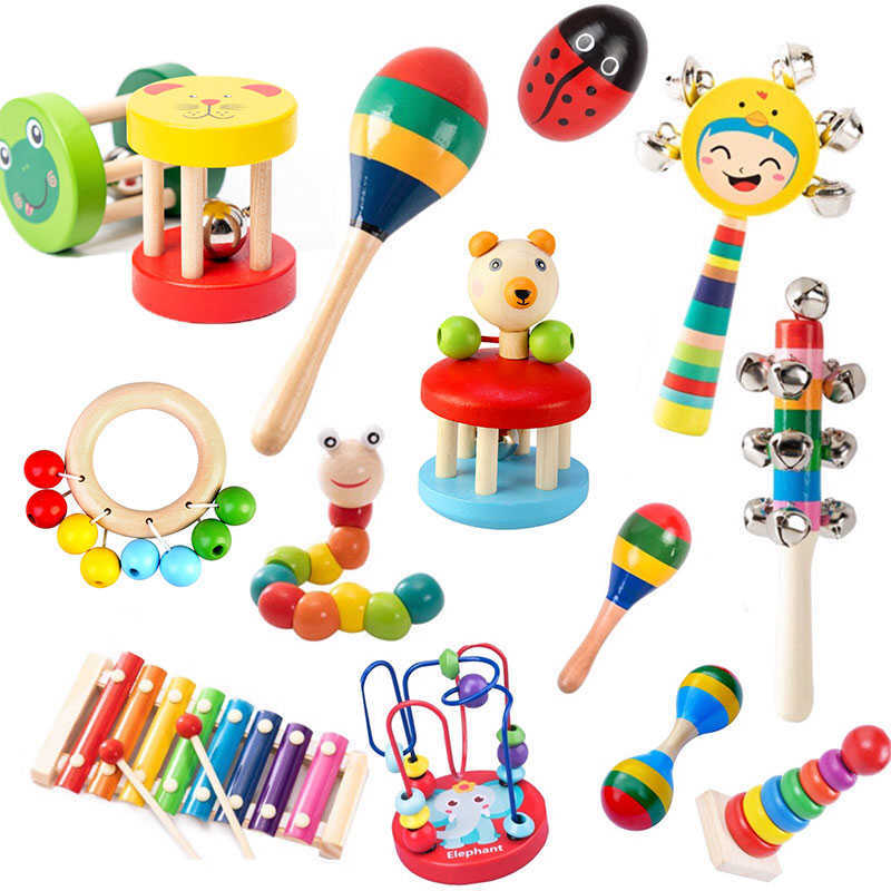 10 Pcs Montessori Wooden Rattles Wholesale For Baby 1 Year Toddlers Music Sounding Games For Babies Toys 0-12 Months-image-762500032