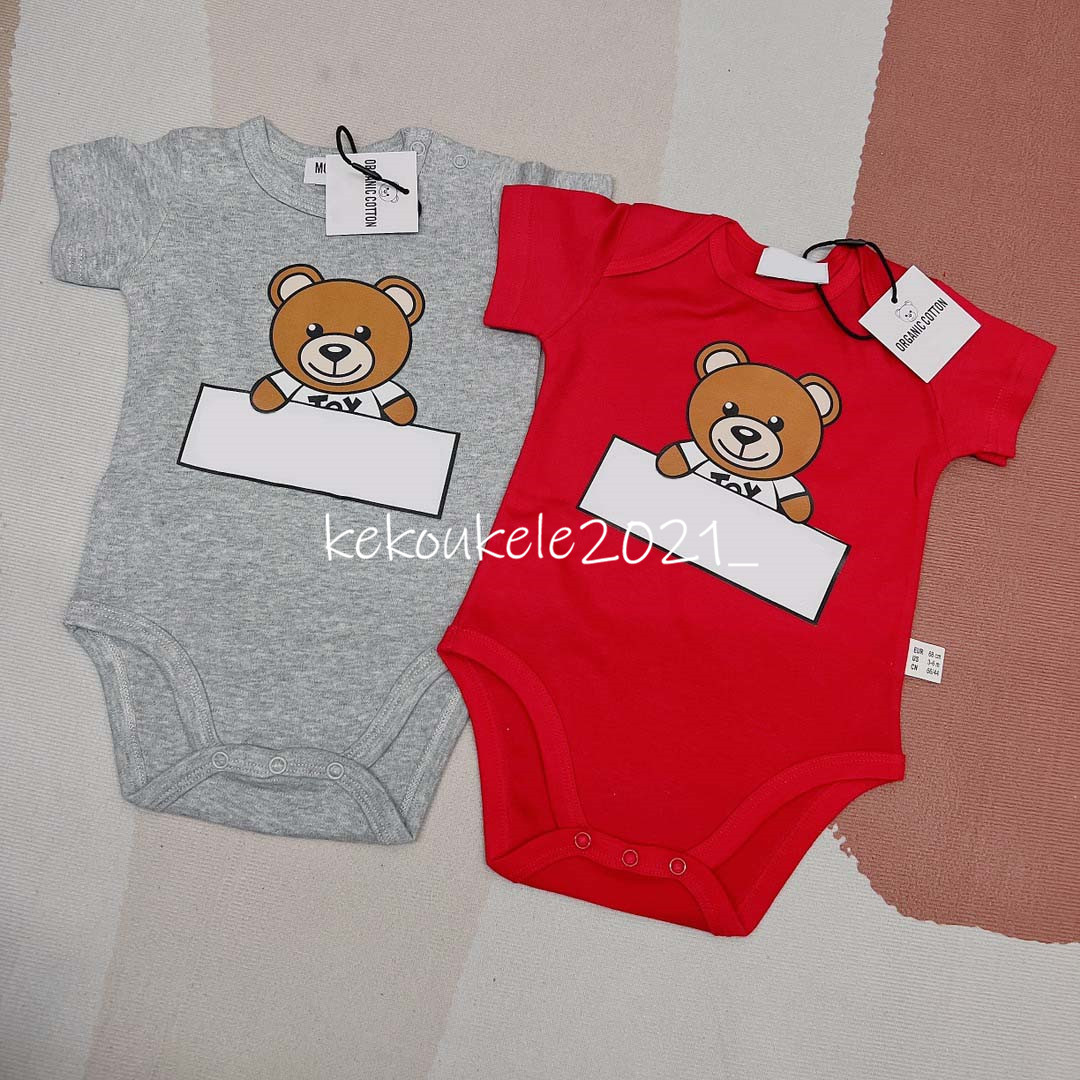 Barboteuse pour nouveau-né garçon et fille de 0 à 24 mois, combinaison sweat-shirt à manches courtes avec lettres imprimées avec ours de dessin a