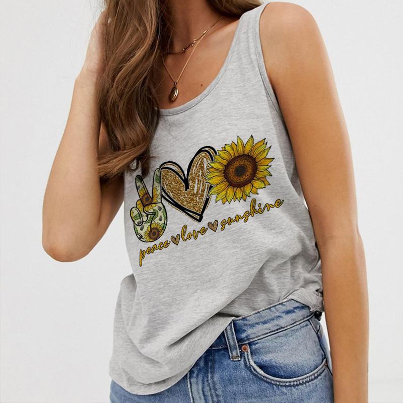 

Women' Tanks & Camis Tank Tops Sexy Vest Top Peace Love Sunshine Print Women Summer Sleeveless Harajuku Streetwear Loose Female T-Shirt Tee, White