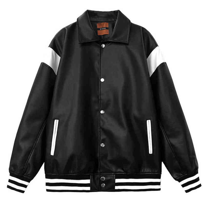 

Mens Faux Leather Jackets Korean Fashion Patchwork Loose Streetwear PU Trench Coat Male Motorcycle Clothing Black Windbreaker T220728
