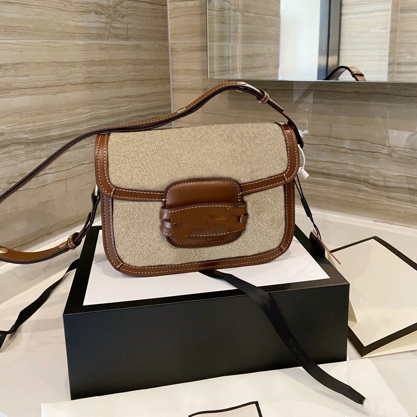 

Designer Brown Crossbody Bags Women Shoulder Handbags 1955 Series Flap Canvas Bag Size 21x14cm Luxury Woman Double Letters leather Handbag, Vip