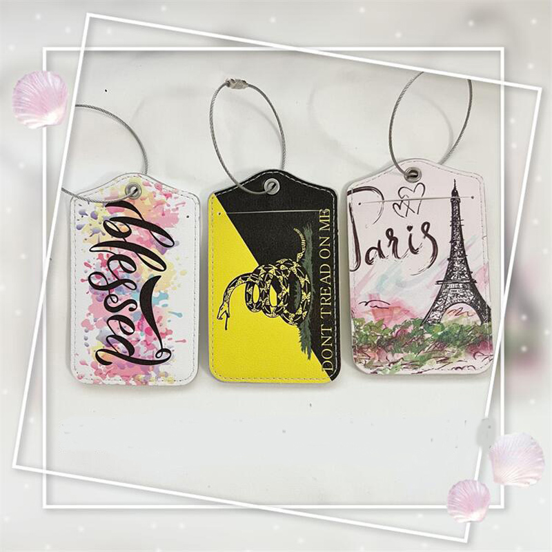 

DHL100pcs Bag Parts Women PU Cartoon Prints Travel Luggage Tag Mix Color